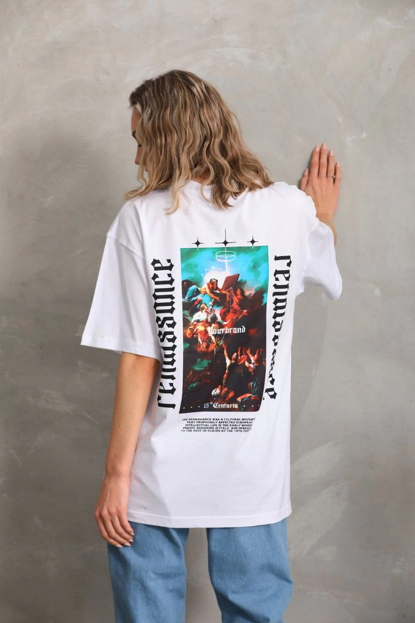 Baskılı Oversize T-Shirt - Beyaz -