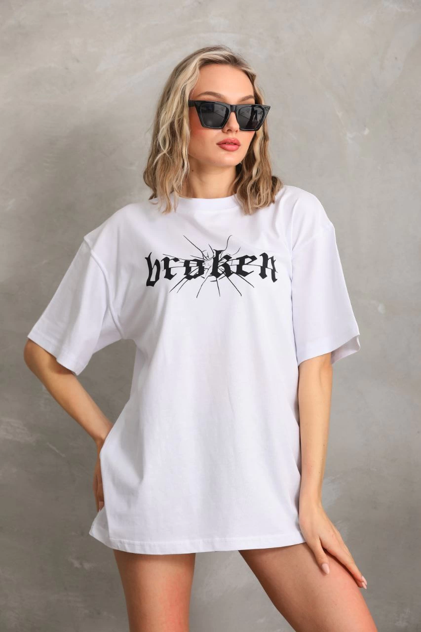 Baskılı Oversize T-Shirt - Beyaz -