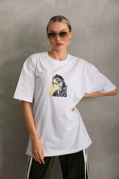 Baskılı Oversize T-Shirt - Beyaz -
