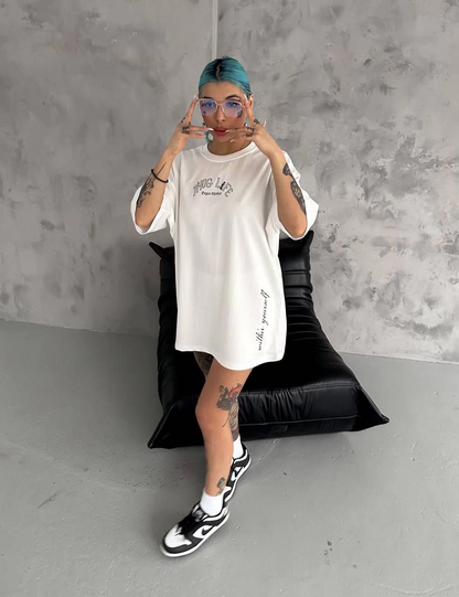 Baskılı Oversize T-Shirt - Beyaz -