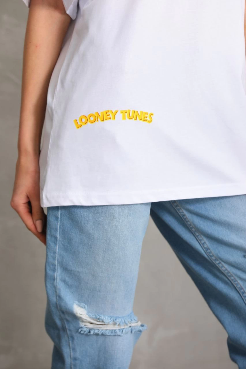 Baskılı Oversize T-Shirt - Beyaz -