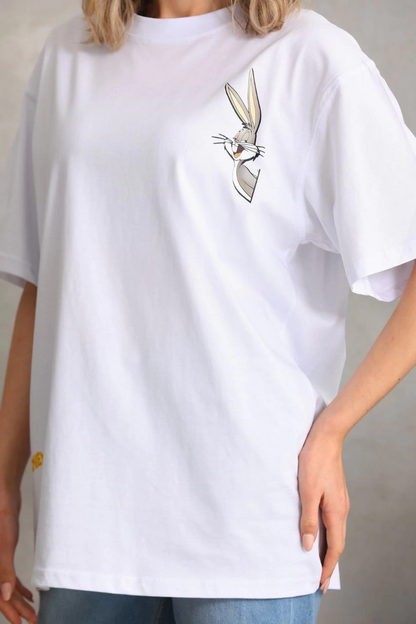 Baskılı Oversize T-Shirt - Beyaz -