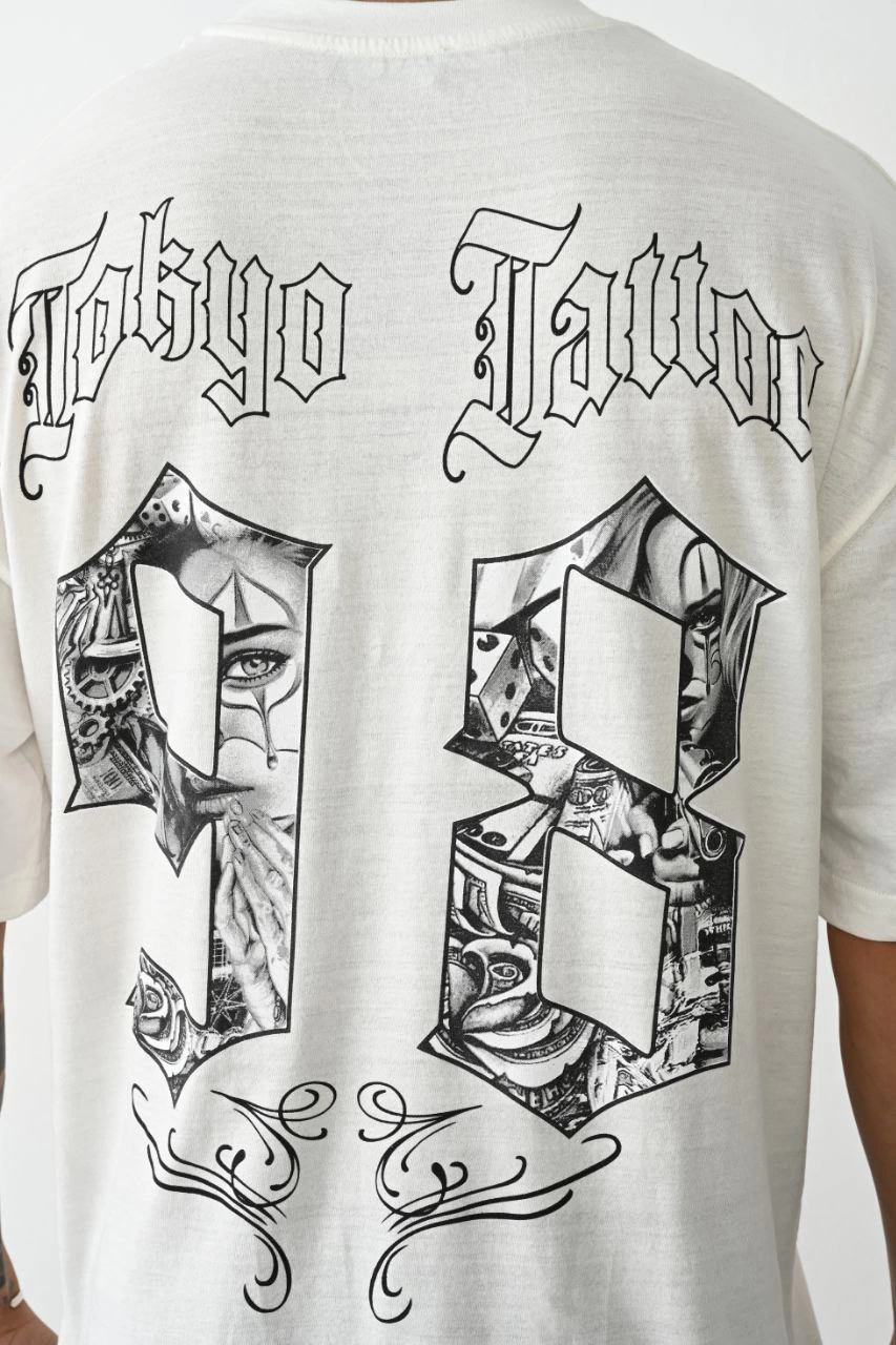 Baskılı Oversize T-Shirt - Beyaz