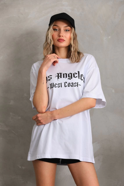 Baskılı Oversize T-Shirt - Beyaz -