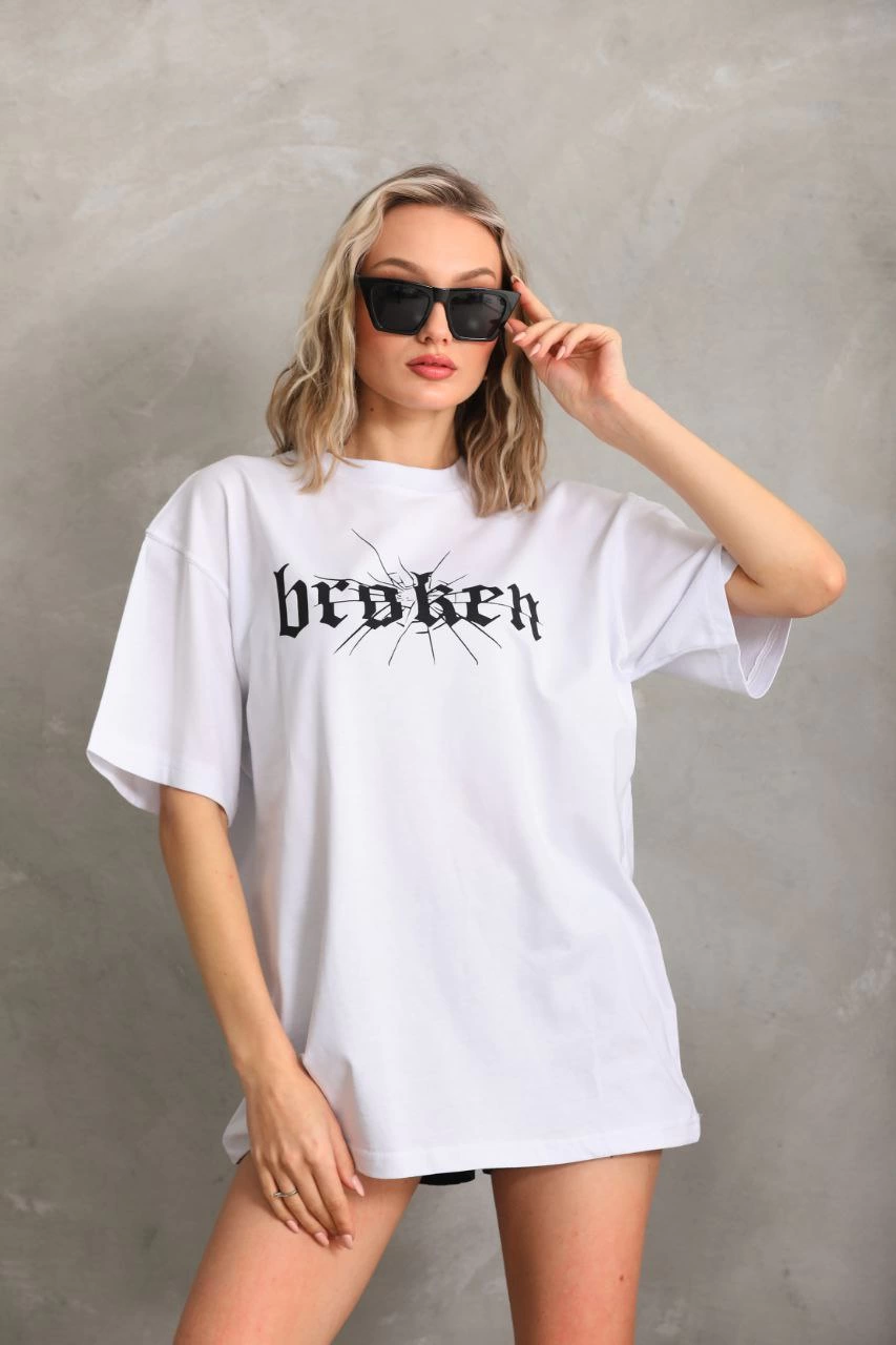 Baskılı Oversize T-Shirt - Beyaz -