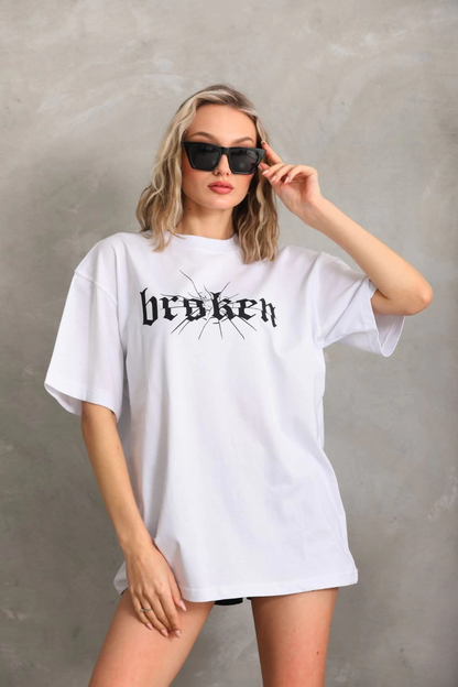 Baskılı Oversize T-Shirt - Beyaz -