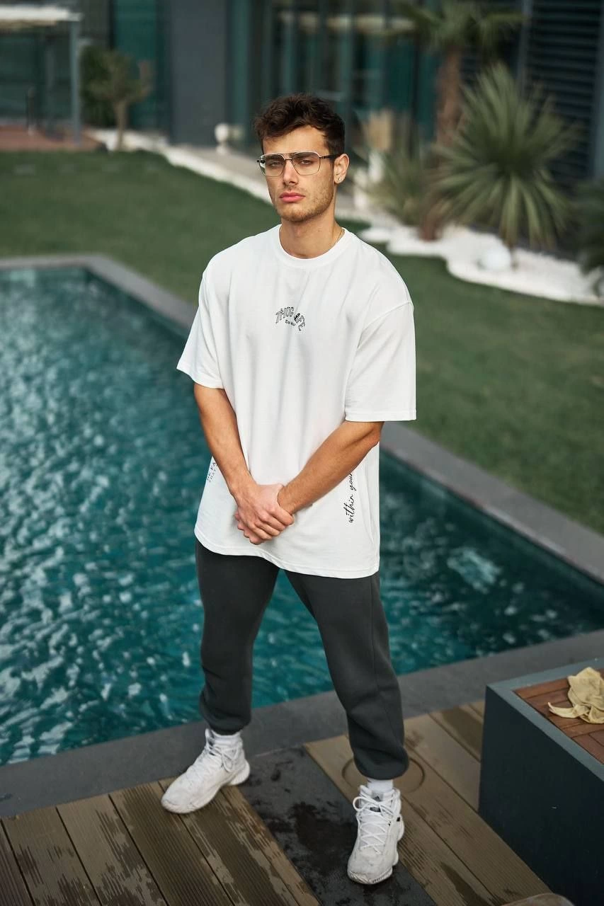 Baskılı Oversize T-Shirt - Beyaz -