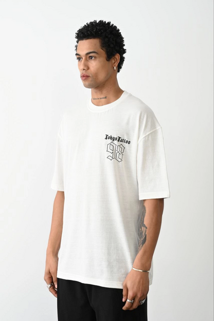 Baskılı Oversize T-Shirt - Beyaz