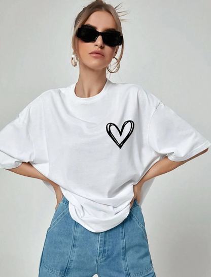 Baskılı Oversize T-Shirt - Beyaz -