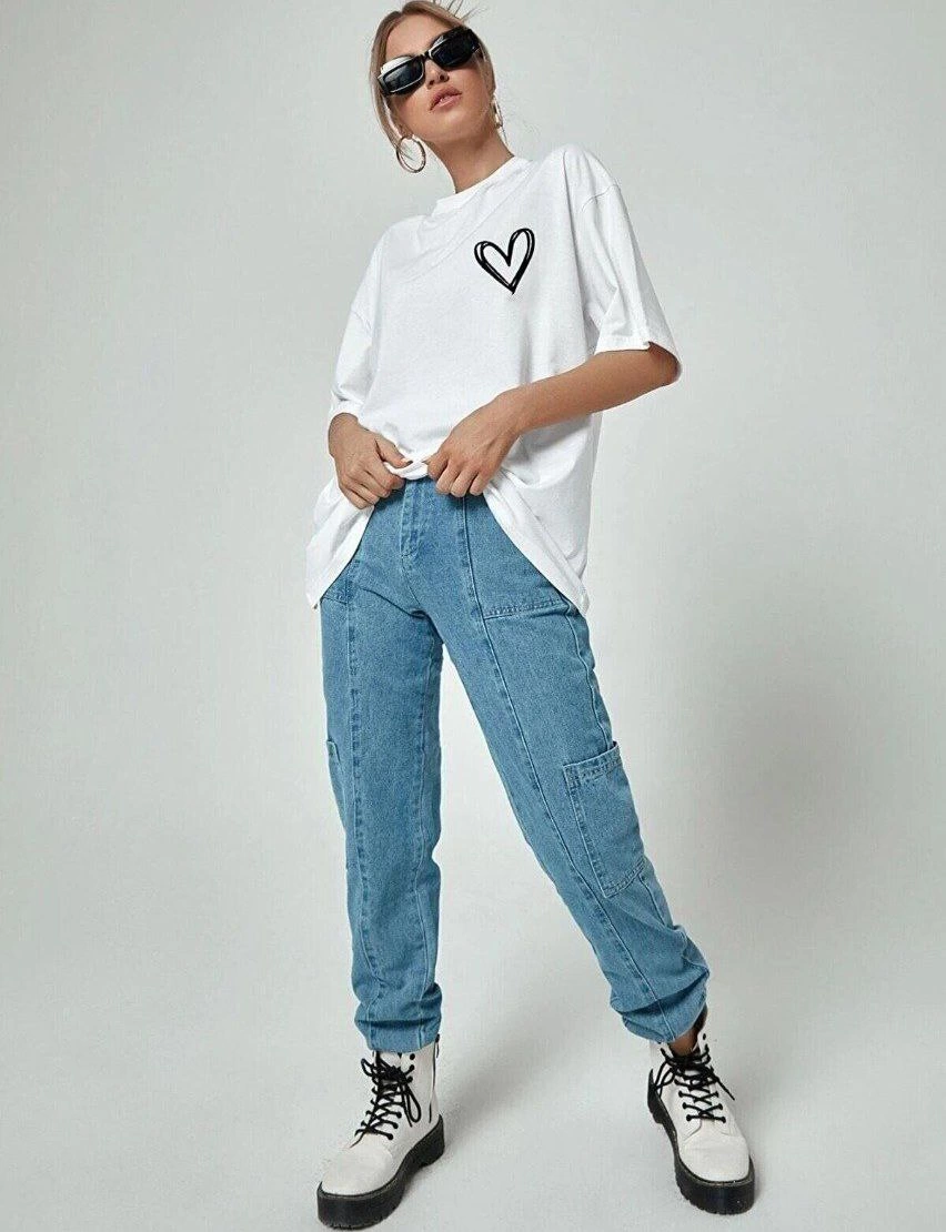 Baskılı Oversize T-Shirt - Beyaz -