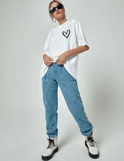 Baskılı Oversize T-Shirt - Beyaz -
