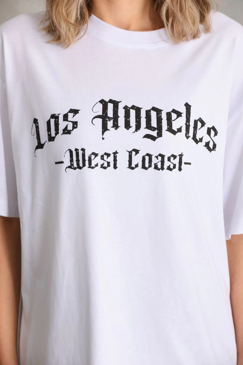 Baskılı Oversize T-Shirt - Beyaz -
