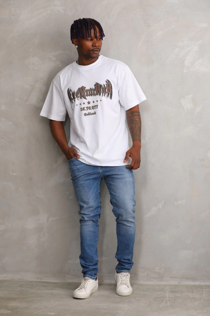 Baskılı Oversize T-Shirt - Beyaz -