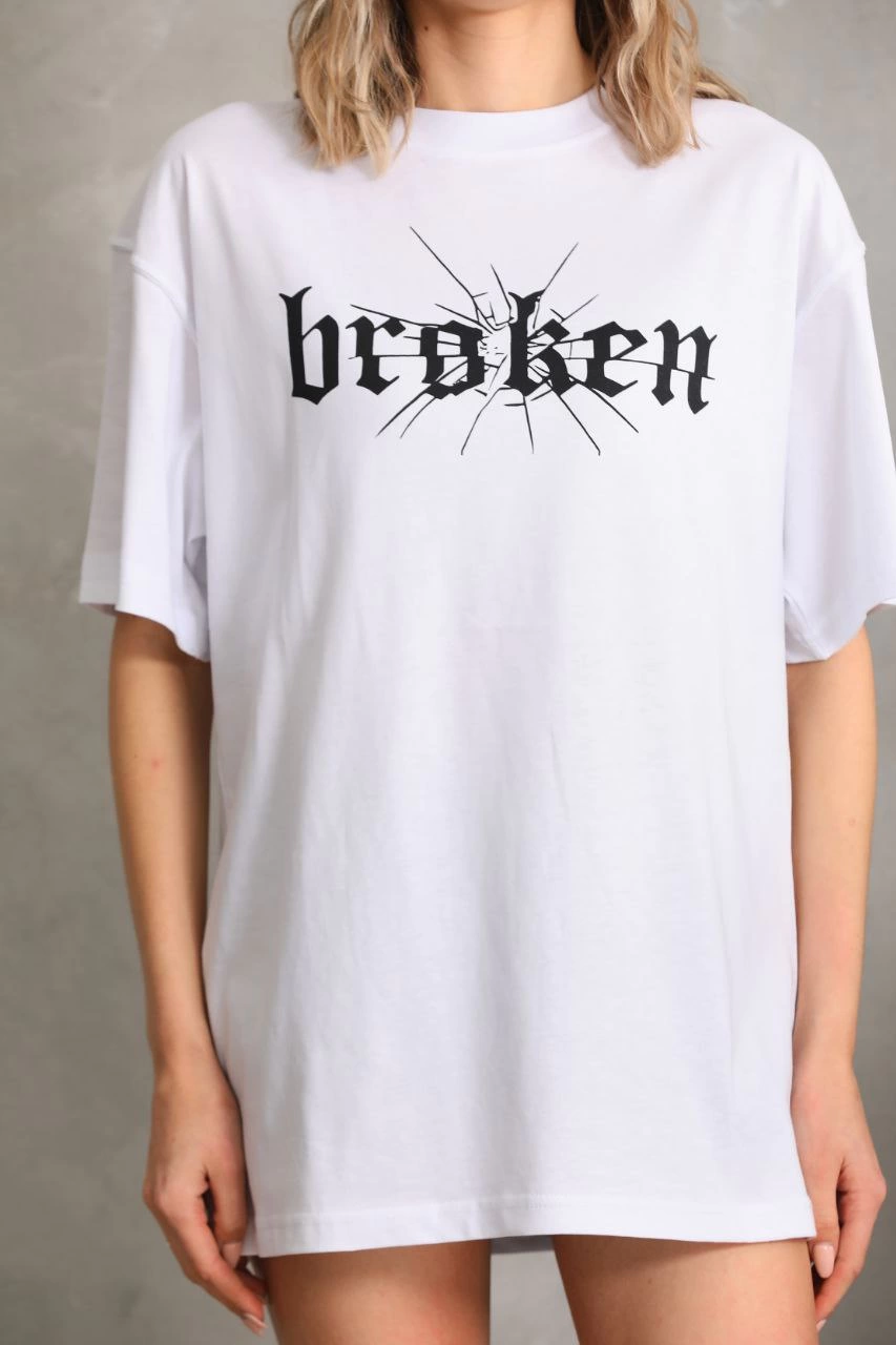 Baskılı Oversize T-Shirt - Beyaz -