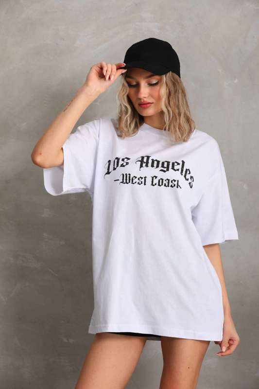 Baskılı Oversize T-Shirt - Beyaz -