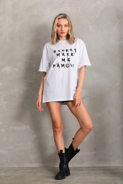 Baskılı Oversize T-Shirt - Beyaz -