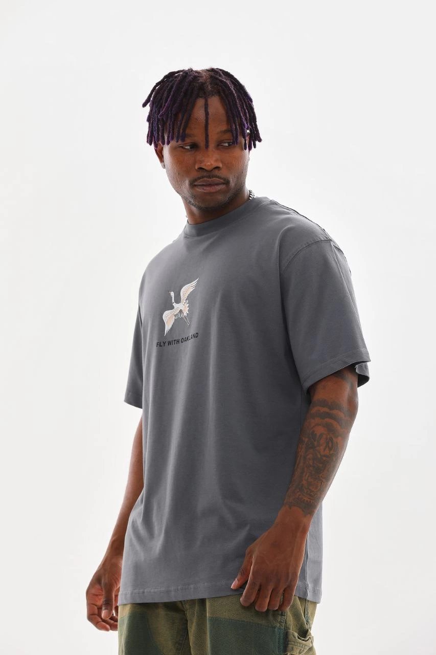 Baskılı Oversize T-Shirt - Füme -