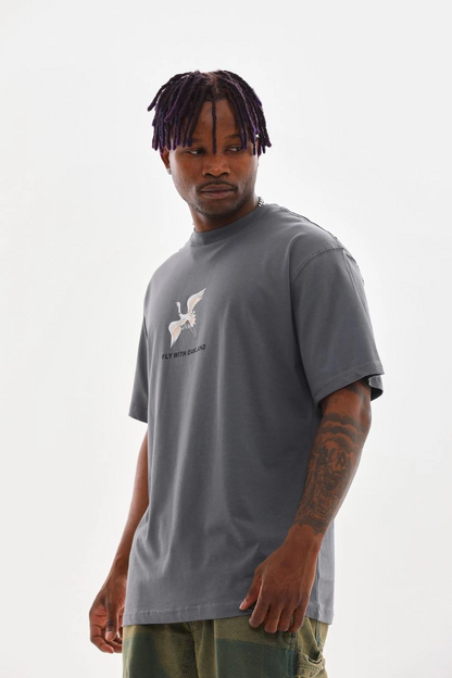 Baskılı Oversize T-Shirt - Füme -