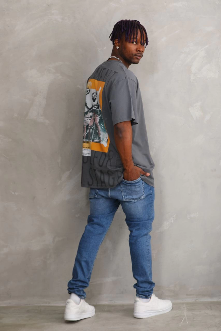 Baskılı Oversize T-Shirt - Füme -
