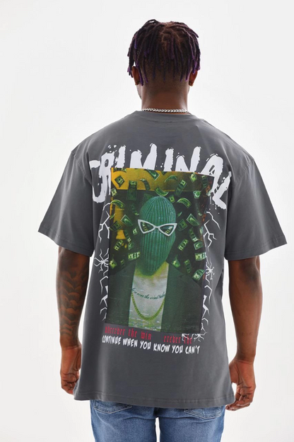 Baskılı Oversize T-Shirt - Füme -