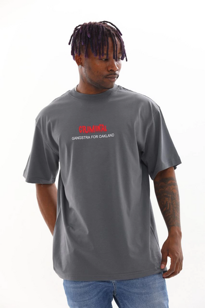 Baskılı Oversize T-Shirt - Füme -