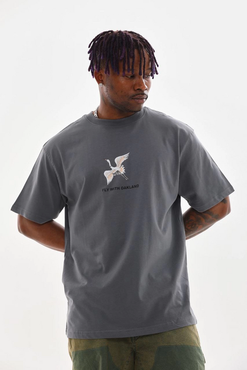 Baskılı Oversize T-Shirt - Füme -