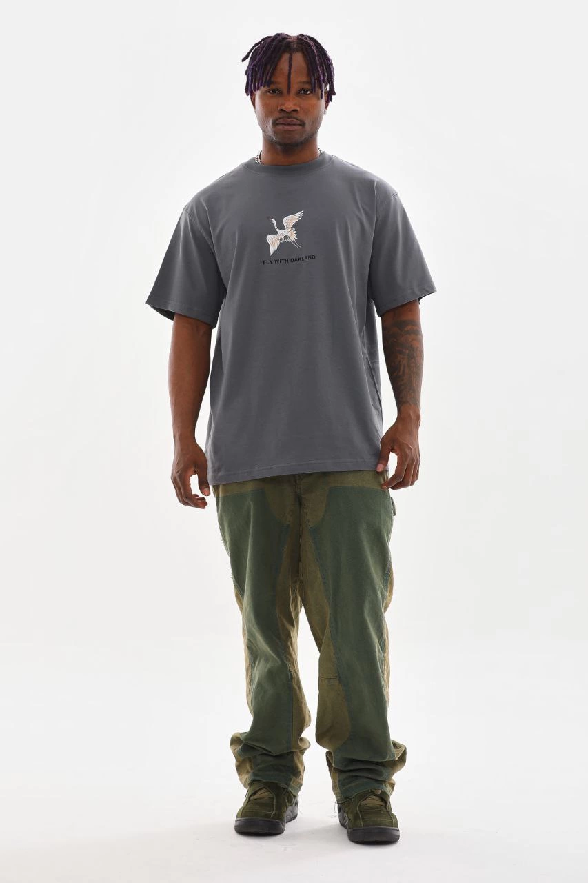 Baskılı Oversize T-Shirt - Füme -