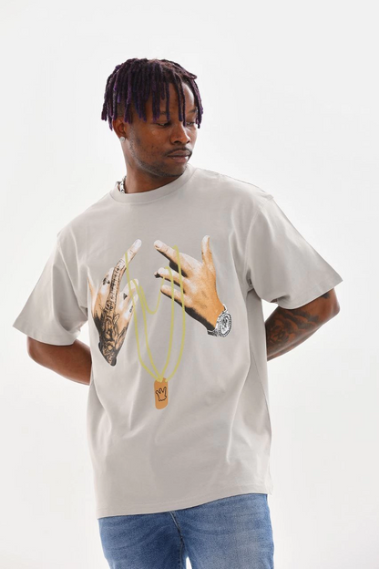 Baskılı Oversize T-Shirt - Gri -