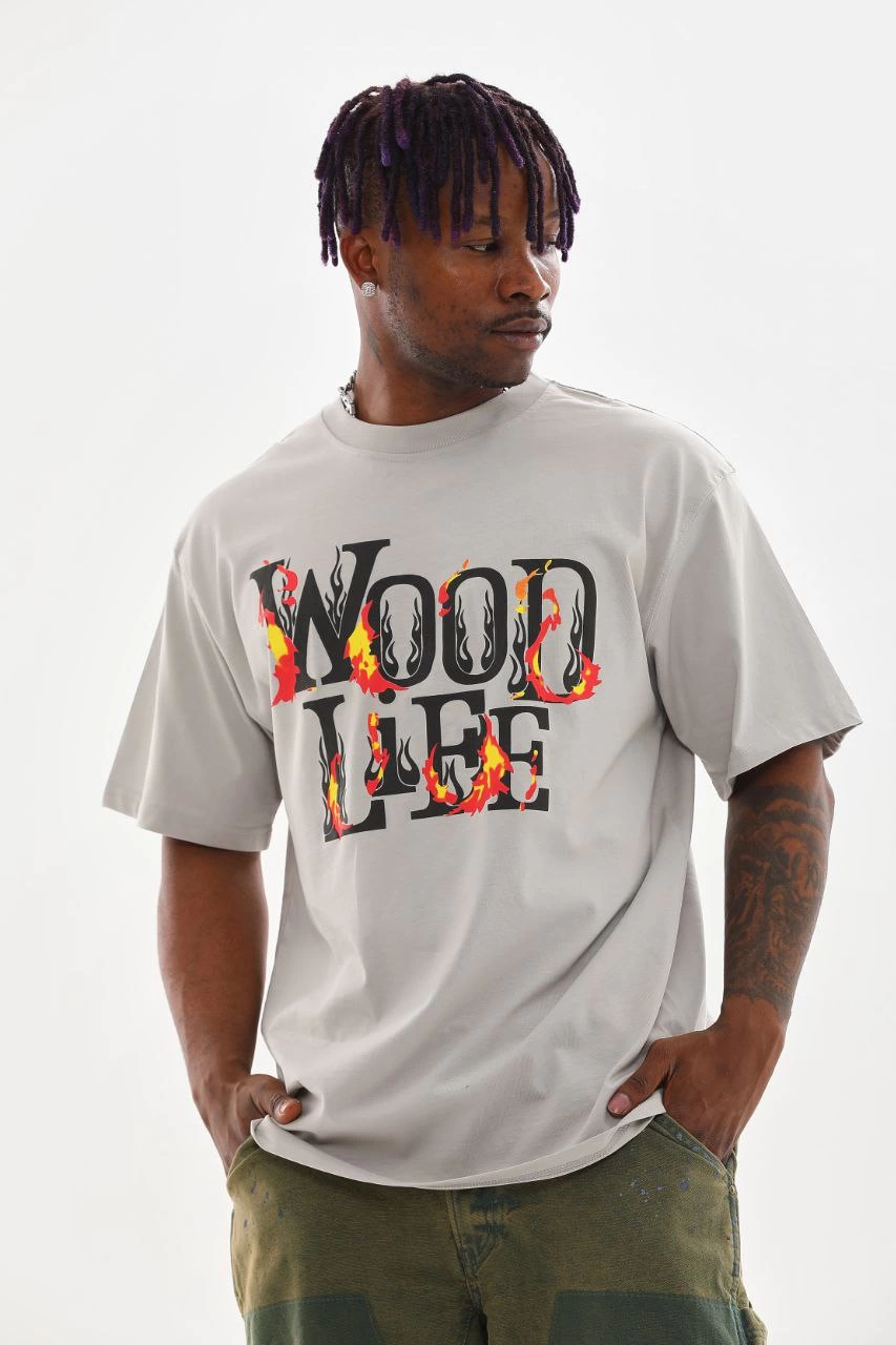 Baskılı Oversize T-Shirt - Gri -