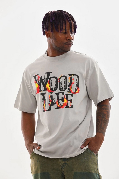 Baskılı Oversize T-Shirt - Gri -