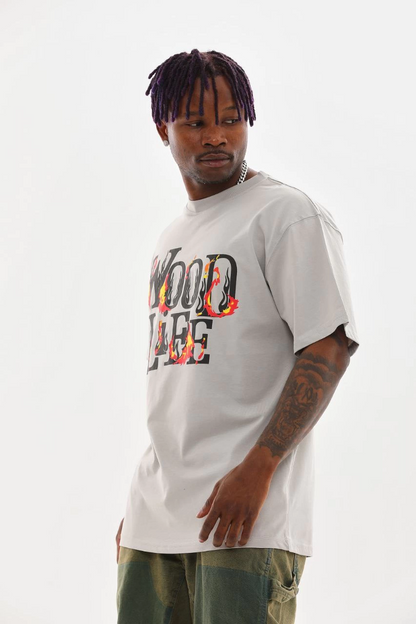 Baskılı Oversize T-Shirt - Gri -