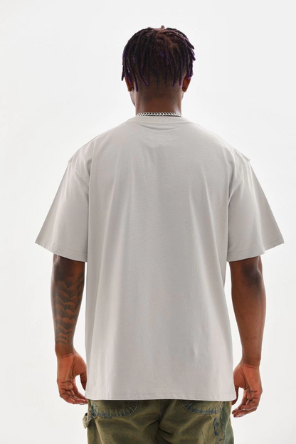 Baskılı Oversize T-Shirt - Gri -