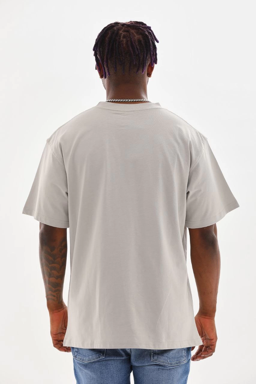 Baskılı Oversize T-Shirt - Gri -
