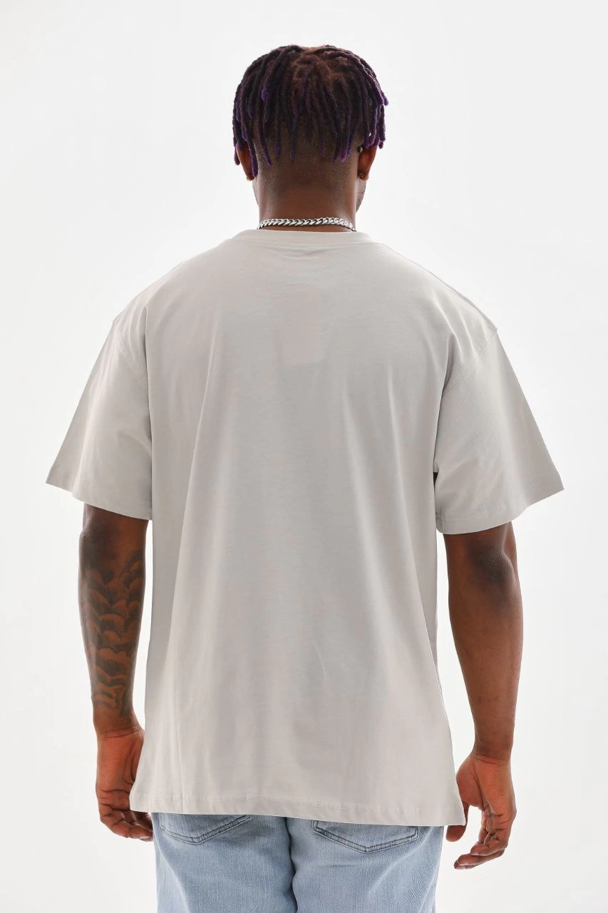 Baskılı Oversize T-Shirt - Gri -
