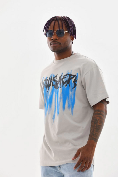 Baskılı Oversize T-Shirt - Gri -