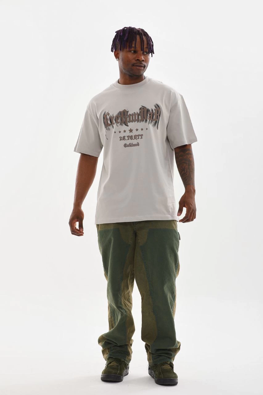 Baskılı Oversize T-Shirt - Gri -