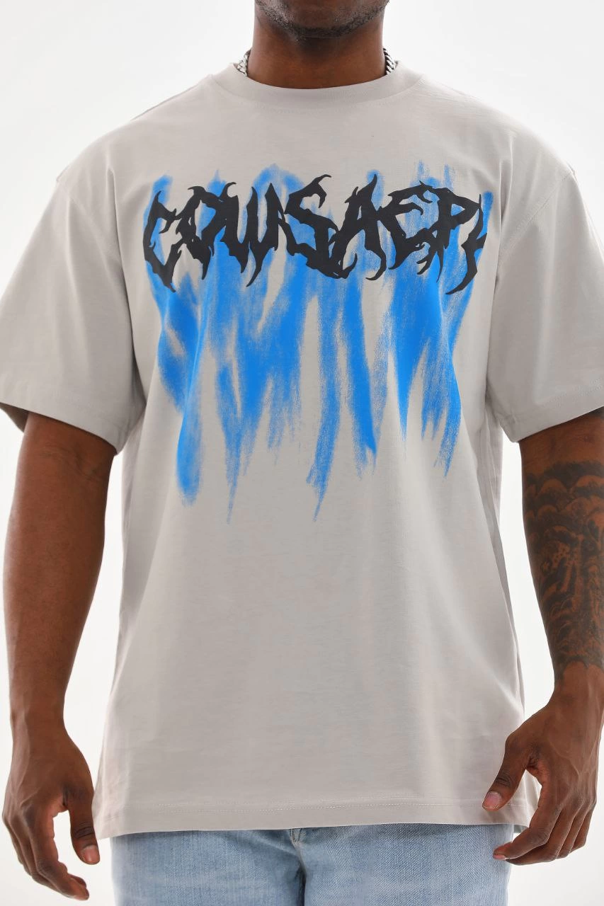 Baskılı Oversize T-Shirt - Gri -