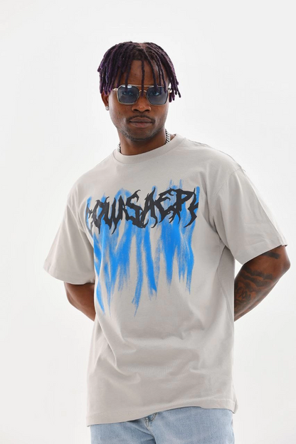 Baskılı Oversize T-Shirt - Gri -