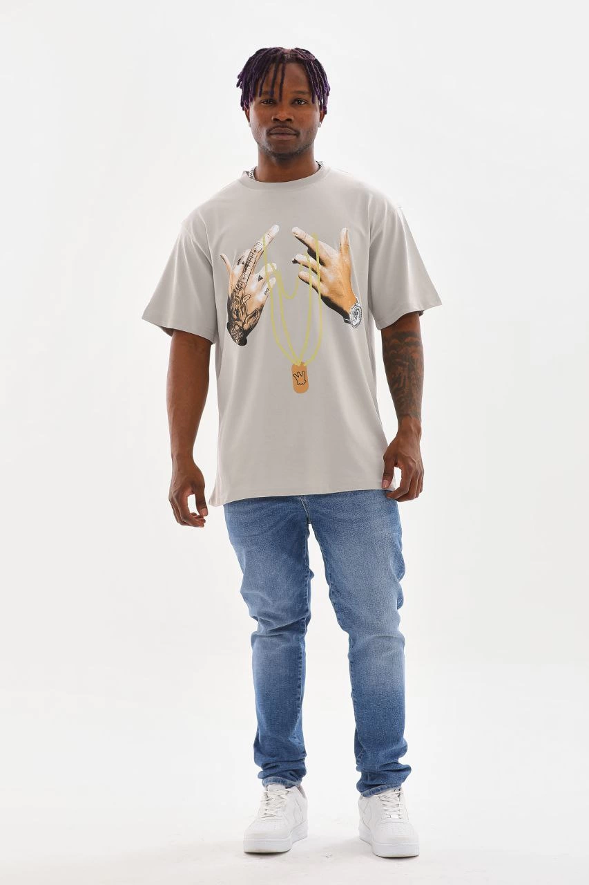 Baskılı Oversize T-Shirt - Gri -
