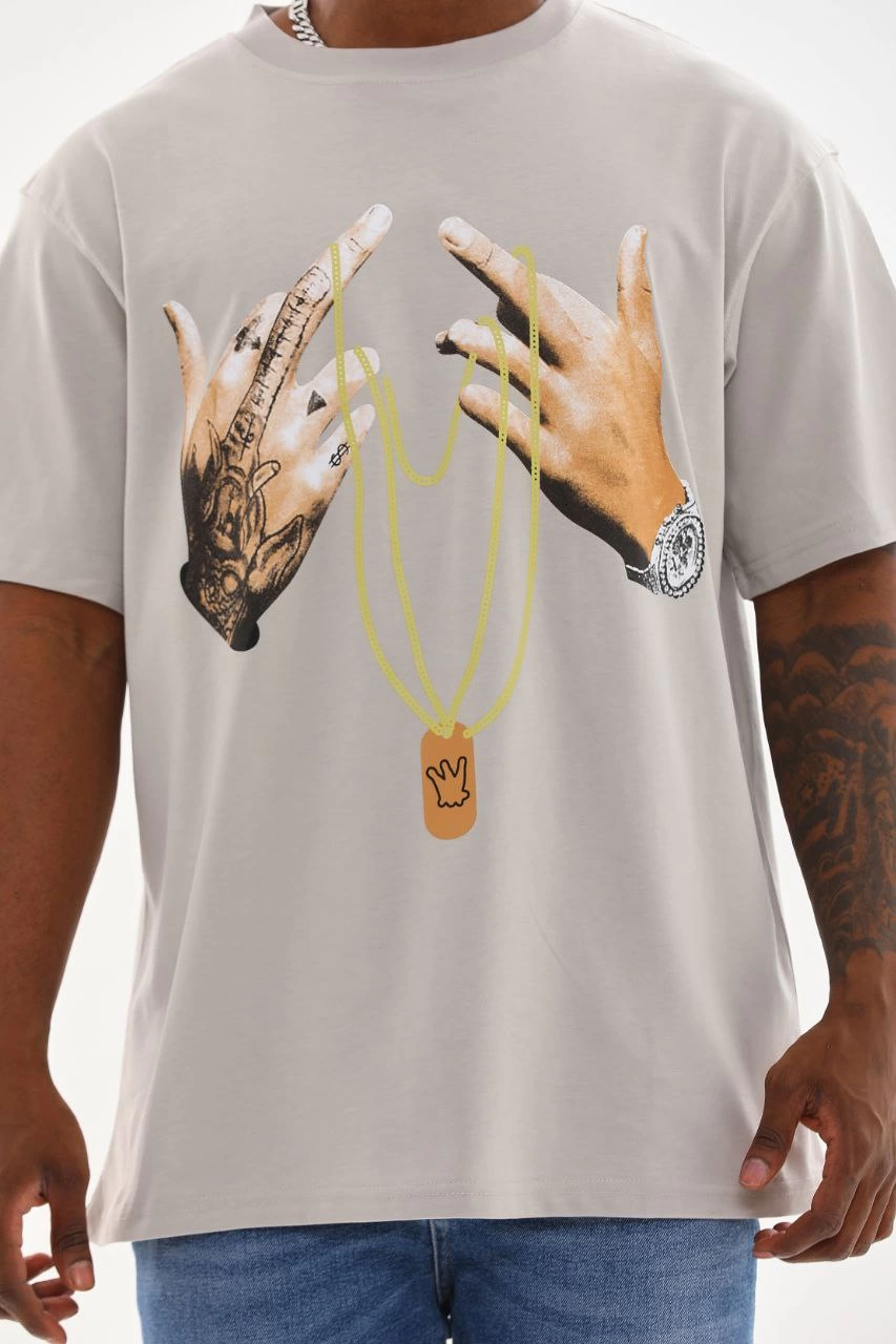 Baskılı Oversize T-Shirt - Gri -