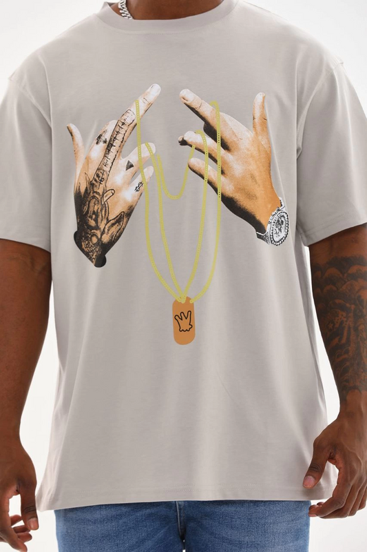 Baskılı Oversize T-Shirt - Gri -