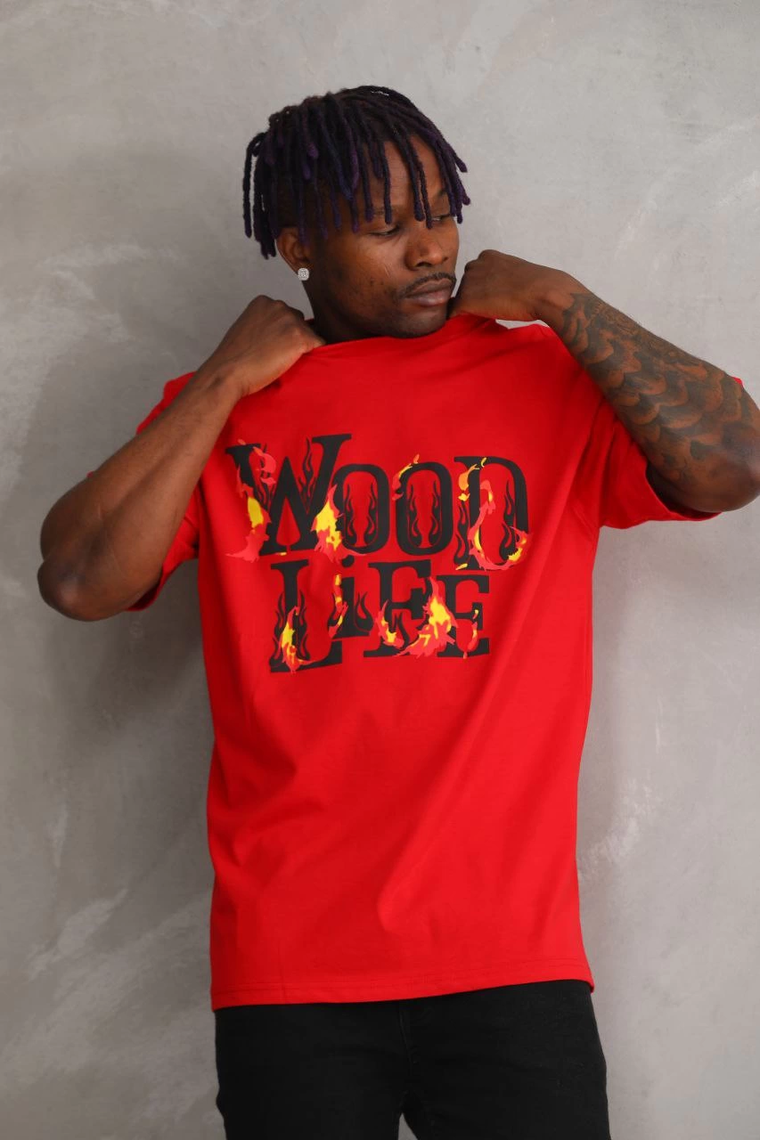 Baskılı Oversize T-Shirt - Kırmızı -
