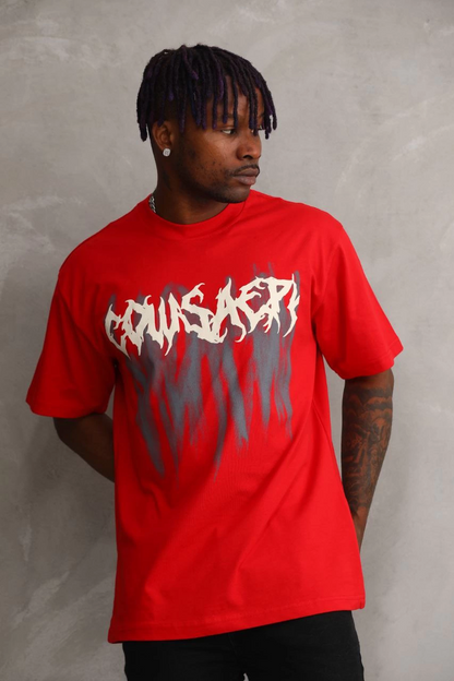 Baskılı Oversize T-Shirt - Kırmızı -
