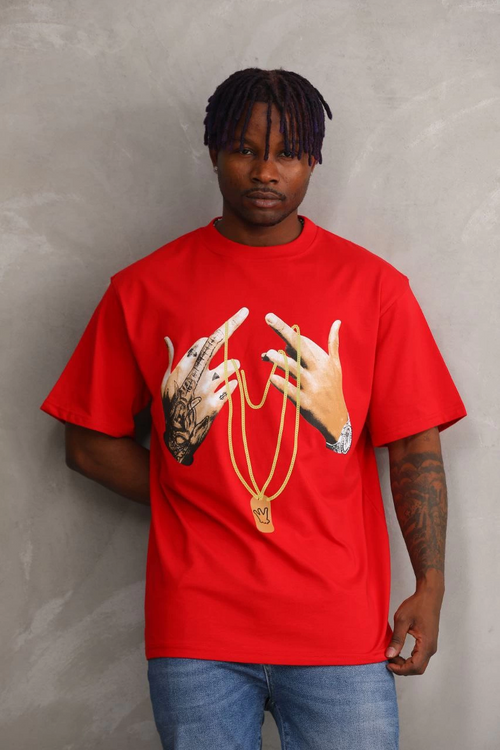 Baskılı Oversize T-Shirt - Kırmızı -