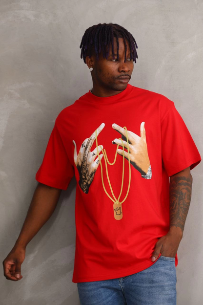 Baskılı Oversize T-Shirt - Kırmızı -