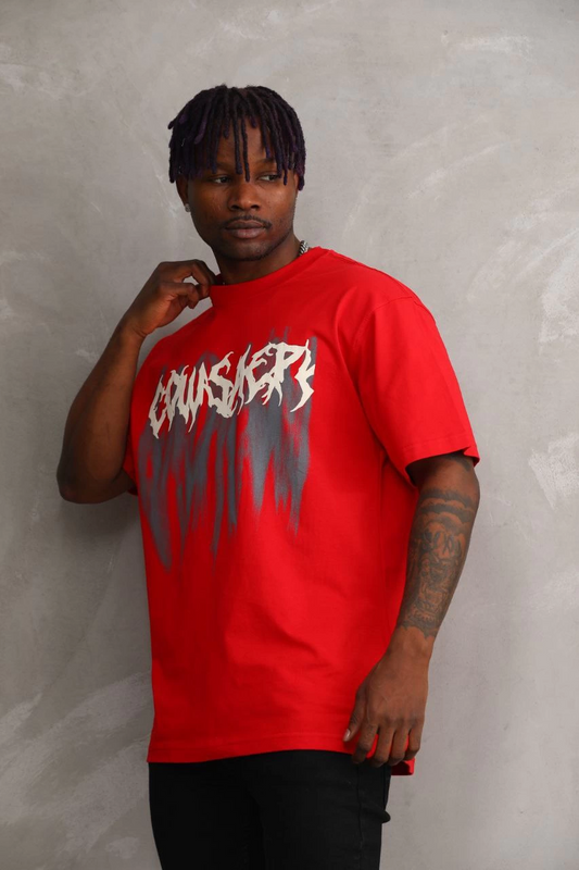 Baskılı Oversize T-Shirt - Kırmızı -