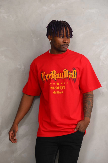 Baskılı Oversize T-Shirt - Kırmızı -