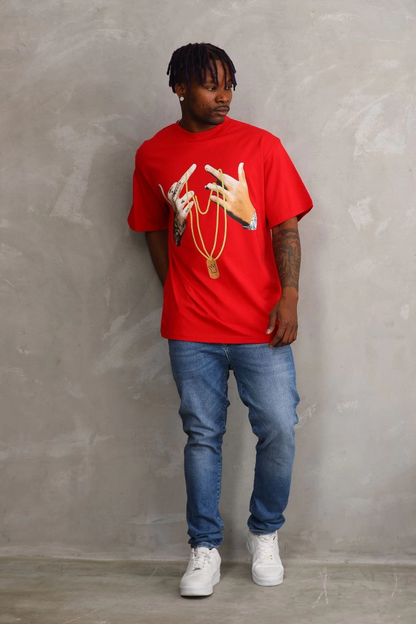 Baskılı Oversize T-Shirt - Kırmızı -