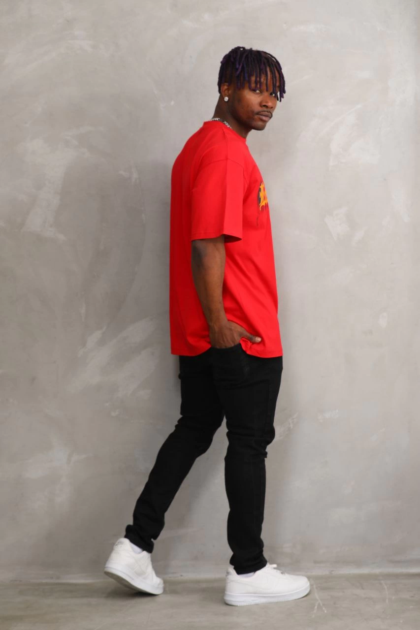 Baskılı Oversize T-Shirt - Kırmızı -