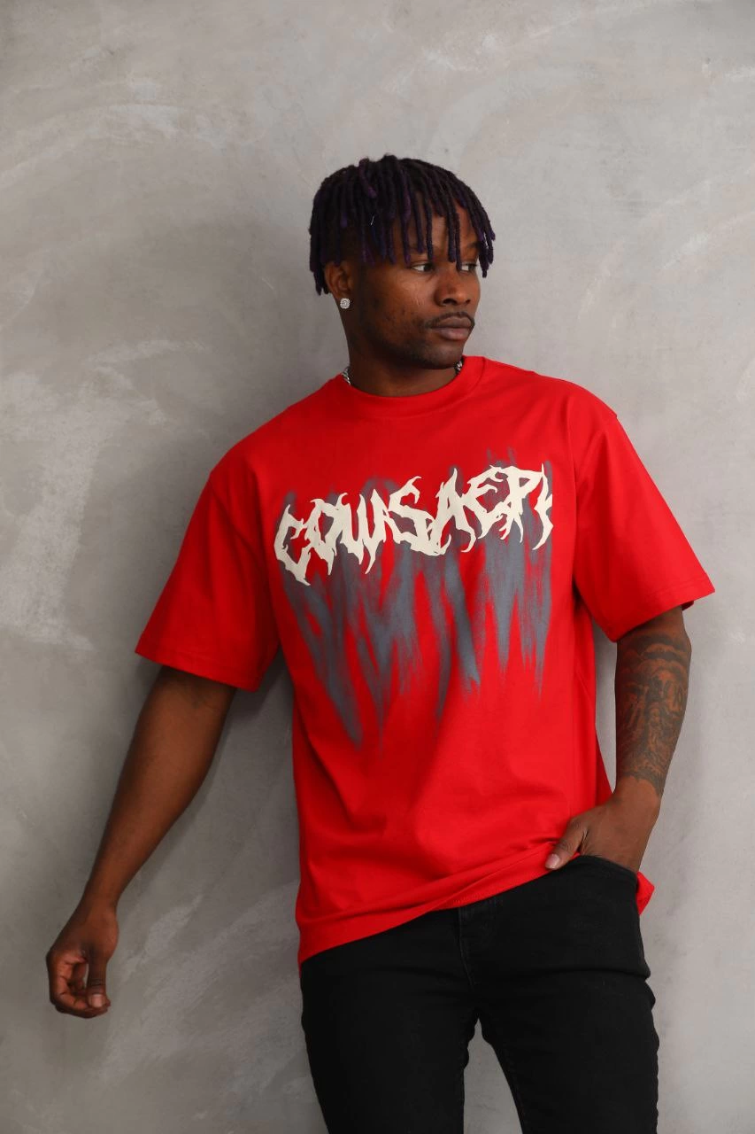 Baskılı Oversize T-Shirt - Kırmızı -